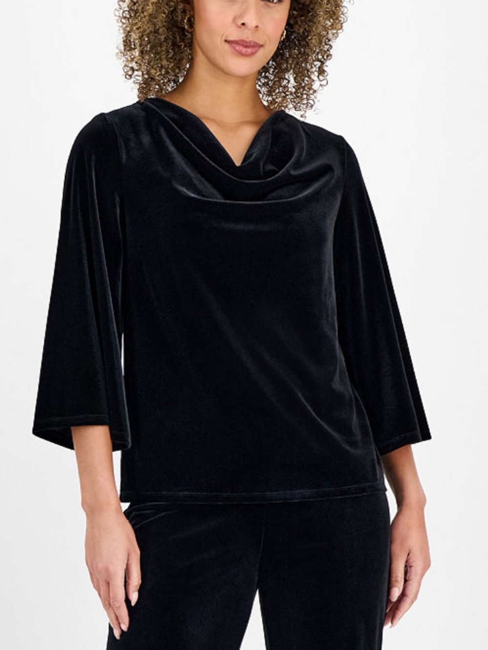 NWT Women’s Kasper Velvet Bell Sleeved Top, Black, Large